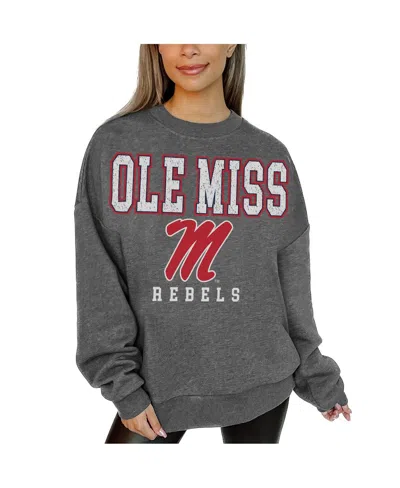 Gameday Couture Women's Heather Charcoal Ole Miss Rebels Oversized Distressed Fleece Pullover Sweatshirt In Gray