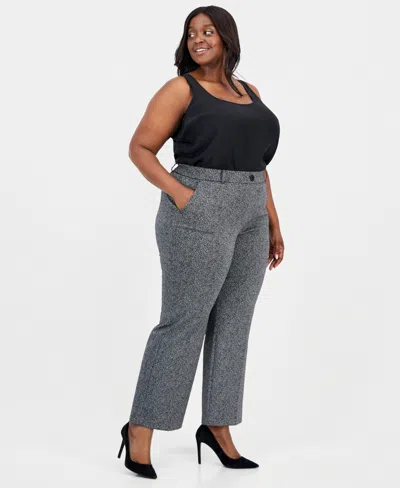 Kasper Plus Size Herringbone High-rise Wide-leg Pants In Black