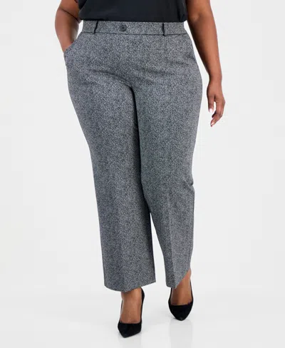 Kasper Plus Size Herringbone High-rise Wide-leg Pants In Black