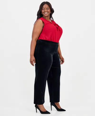 Kasper Plus Size Velvet Pull-on Wide-leg Pants In Red