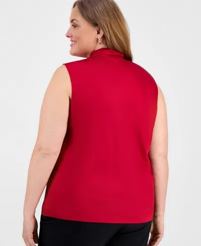 Kasper Plus Size Satin Tie-front Sleeveless Top In Red