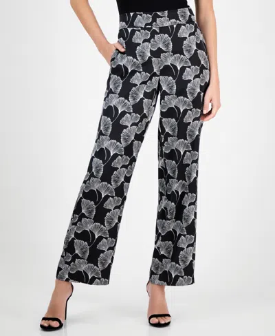 Anne Klein Women's Printed Pull-on Wide-leg Pants In Black