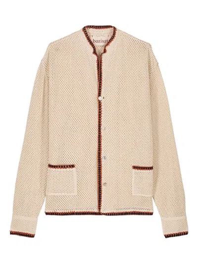 Baziszt Side-pockets Contrasting-trim Cardigan In Neutral