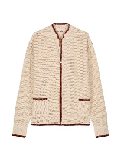 Baziszt Side-pockets Contrasting-trim Cardigan In Neutral