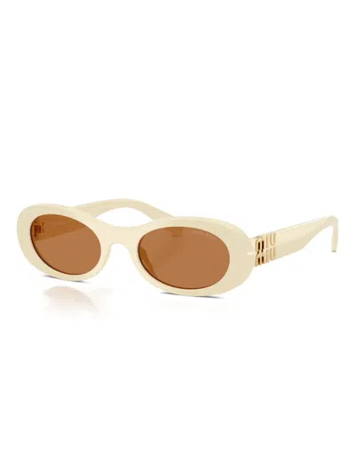 Miu Miu Oval-frame Sunglasses In Neutral