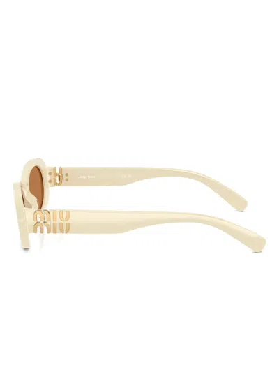 Miu Miu Oval-frame Sunglasses In Neutral