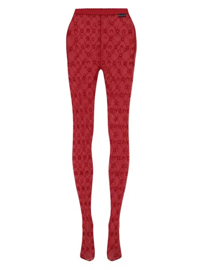 Marine Serre Moonogram Mesh Flock Tights In Red