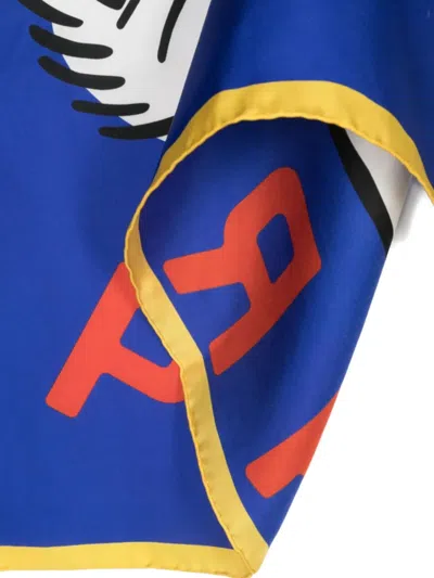 Kenzo Tiger-print Silk Scarf In Blue