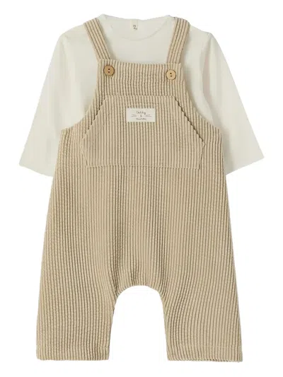 Teddy & Minou Corduroy Dungaree Set In Neutral