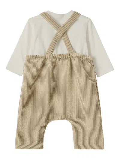 Teddy & Minou Corduroy Dungaree Set In Neutral