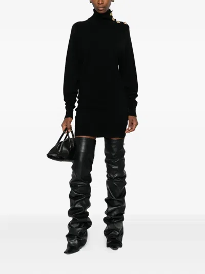 Balmain Button-embellishment Roll-neck Dress In Black