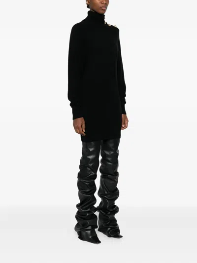 Balmain Button-embellishment Roll-neck Dress In Black