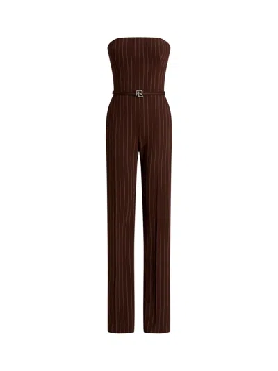 Ralph Lauren Pinstripe-pattern Belted Jumpsuit In Brown