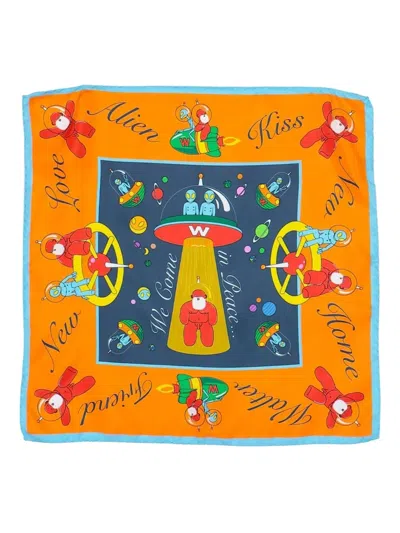 Walter Van Beirendonck Alien-motif Silk Scarf In Orange