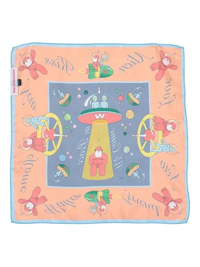 Walter Van Beirendonck Alien-motif Silk Scarf In Orange