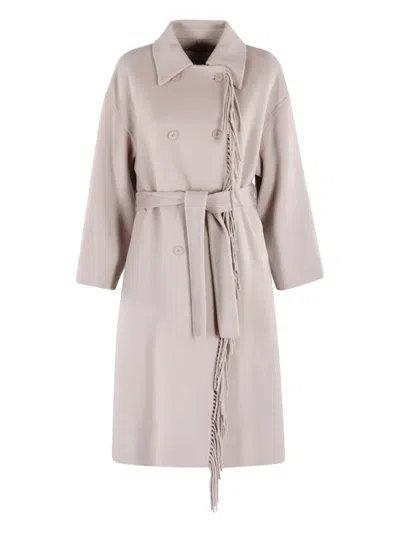 Isabelle Blanche Fringed-detail Belted Coat In Gray