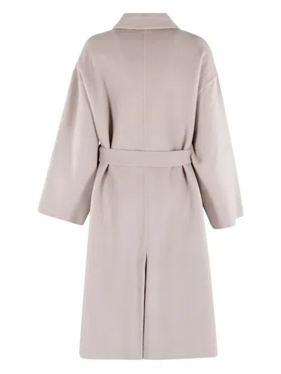 Isabelle Blanche Fringed-detail Belted Coat In Gray