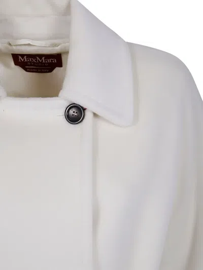 Max Mara Belted Wool Coat In White