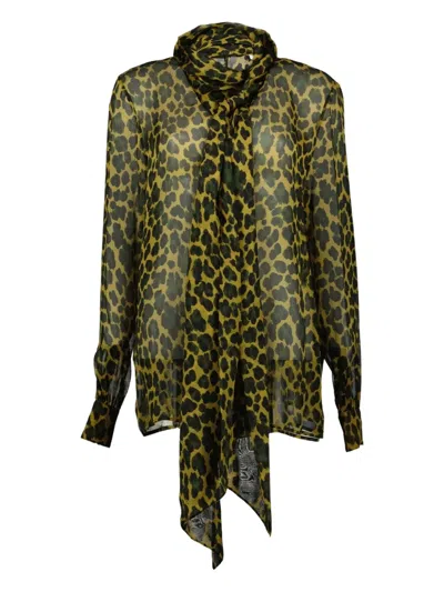 Saint Laurent Leopard-print Blouse In Green