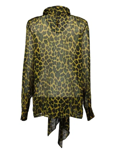 Saint Laurent Leopard-print Blouse In Green