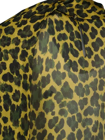Saint Laurent Leopard-print Blouse In Green