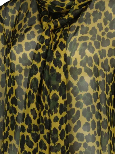 Saint Laurent Leopard-print Blouse In Green