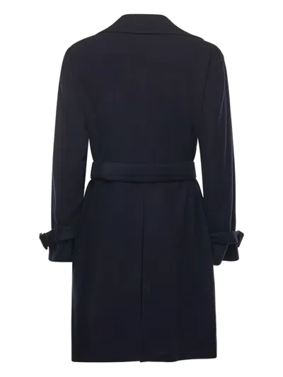 Eleventy Belted Double-breasted Trench Coat In Blue