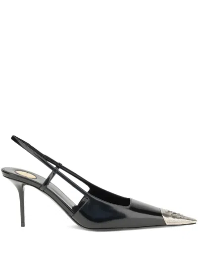 Saint Laurent Jeanne Embellished Glossed-leather Slingback Pumps In Black