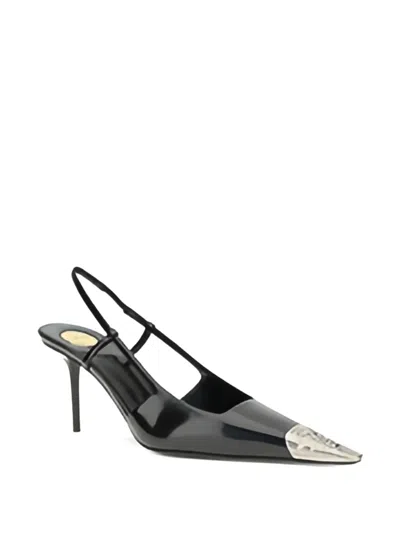Saint Laurent Jeanne Embellished Glossed-leather Slingback Pumps In Black