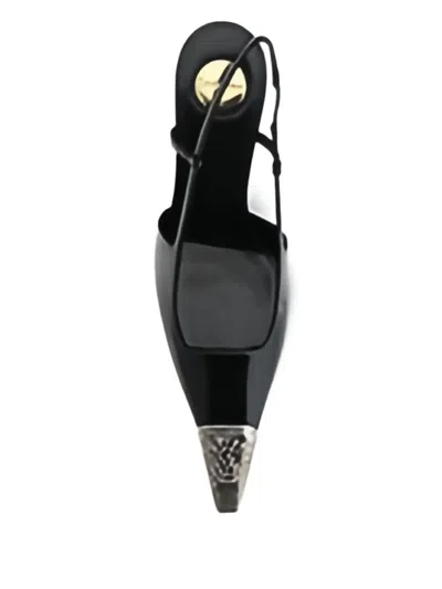 Saint Laurent Jeanne Embellished Glossed-leather Slingback Pumps In Black