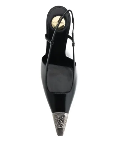 Saint Laurent Jeanne Embellished Glossed-leather Slingback Pumps In Black