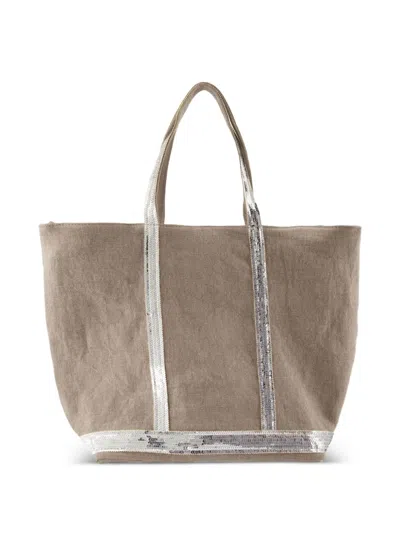 亮片缀饰亚麻手提包