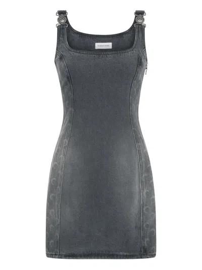 Marine Serre Moon Laser Grey Wash Denim Sleeveless Minidress In Gray