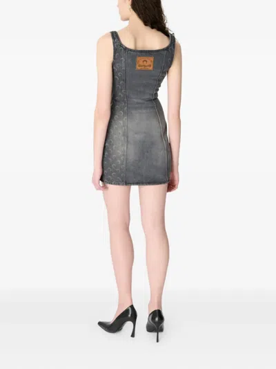 Marine Serre Moon Laser Grey Wash Denim Sleeveless Minidress In Gray