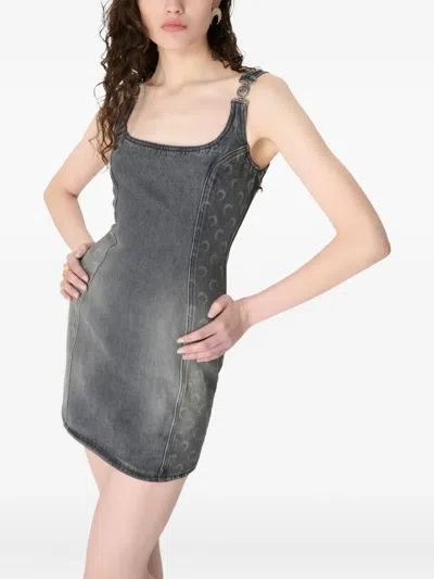 Marine Serre Moon Laser Grey Wash Denim Sleeveless Minidress In Gray
