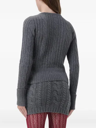 Blumarine Cable-stitch Crew-neck Sweater In Gray