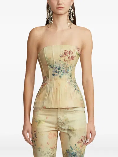 Ralph Lauren Floral-pattern Strapless Top In Neutral