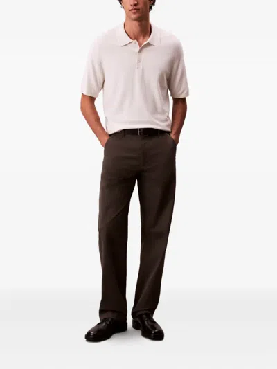 Calvin Klein Polo Shirt With Ribbed Cuffs And Collar In Neutral