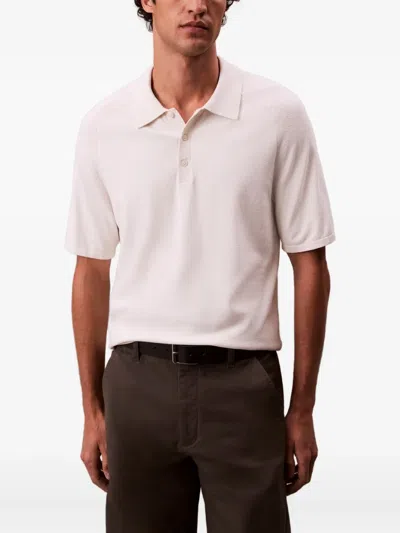 Calvin Klein Polo Shirt With Ribbed Cuffs And Collar In Neutral