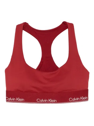 Calvin Klein Logo-band Sports Bra In Red
