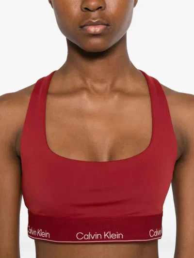 Calvin Klein Logo-band Sports Bra In Red