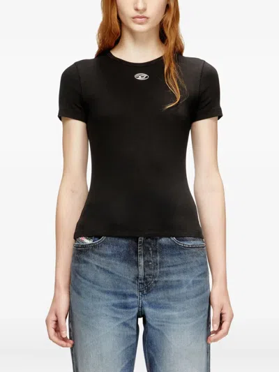 Diesel T-uncutieslong-od Metallic Oval D T-shirt In Black