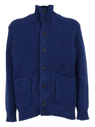 Filippo De Laurentiis Pocket Button Cardigan In Blue