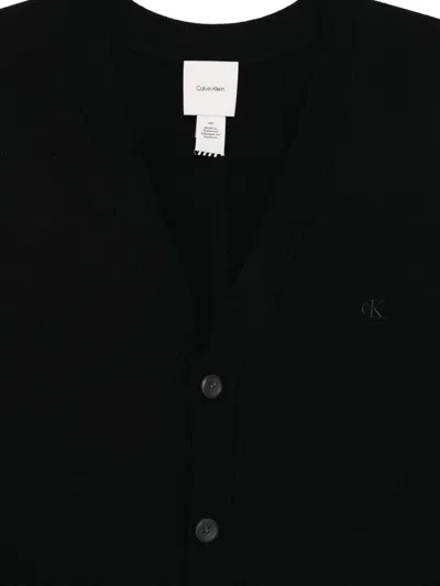 Calvin Klein V-neck Long Sleeve Ribbed Knit Sweater In Black