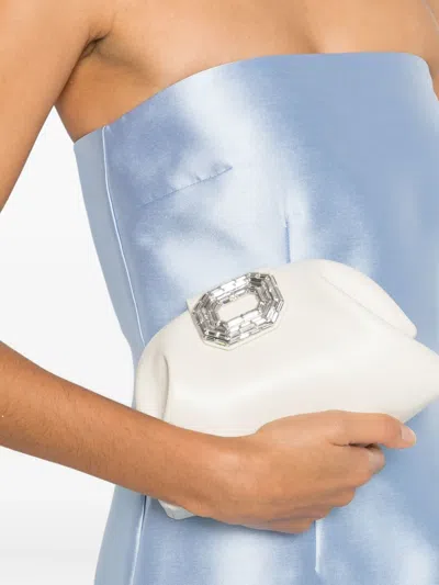 Amina Muaddi Camelia Embellished Clutch Bag In White