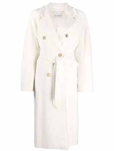 Max Mara Belted Double-breasted Coat In White