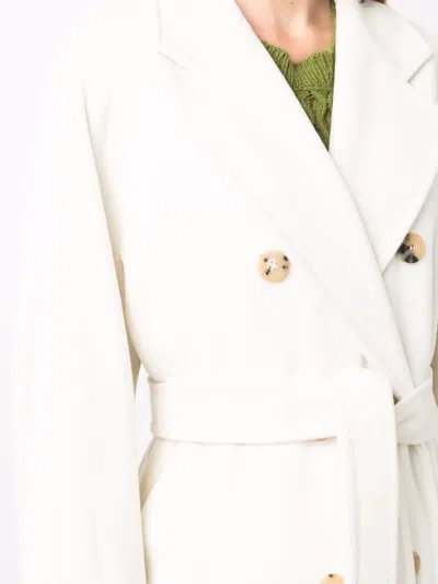 Max Mara Belted Double-breasted Coat In White