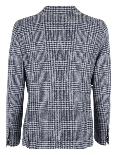 Brera Double-breasted Check Jacket In Blue
