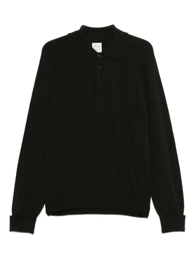 Paul Smith Fine Knit Long Sleeve Polo Sweater In Black