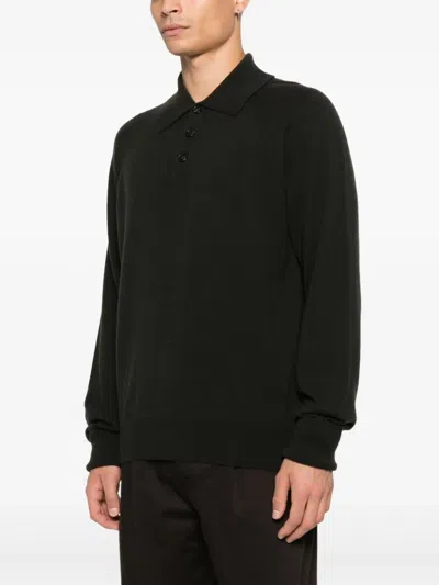 Paul Smith Fine Knit Long Sleeve Polo Sweater In Black